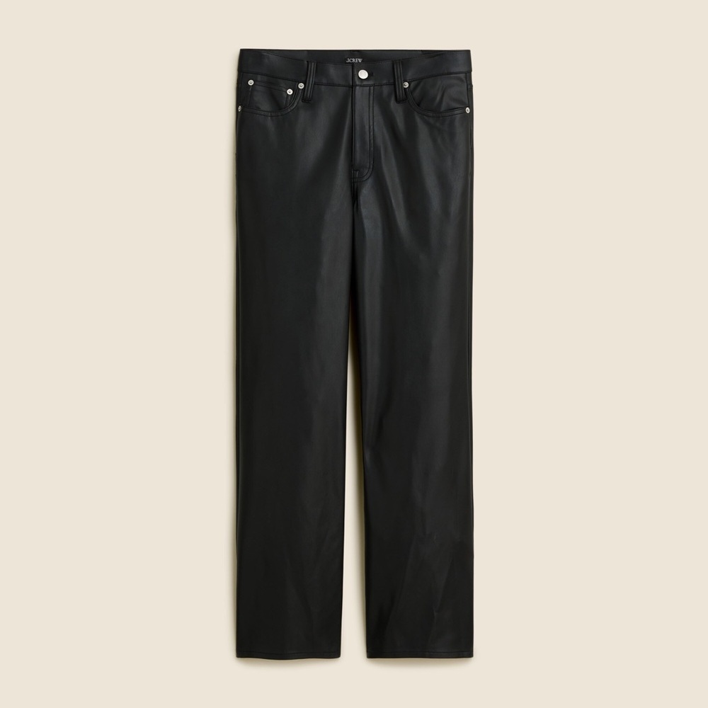 J. Crew Slim Wide Leg Pants Black Straight-Leg Faux Leather Trousers Size 2